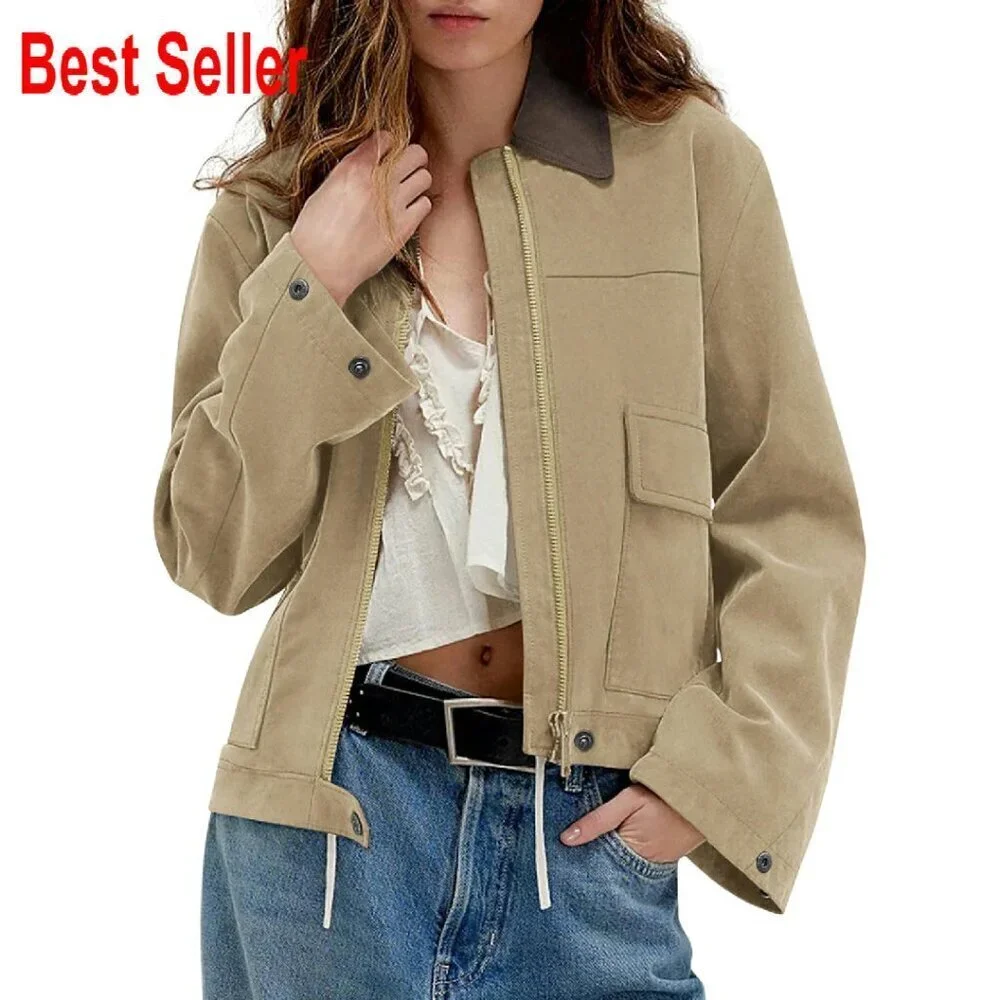 Faux Suede Cropped Jacket Oversized Chic Minimal Y2K Winter Outerwear